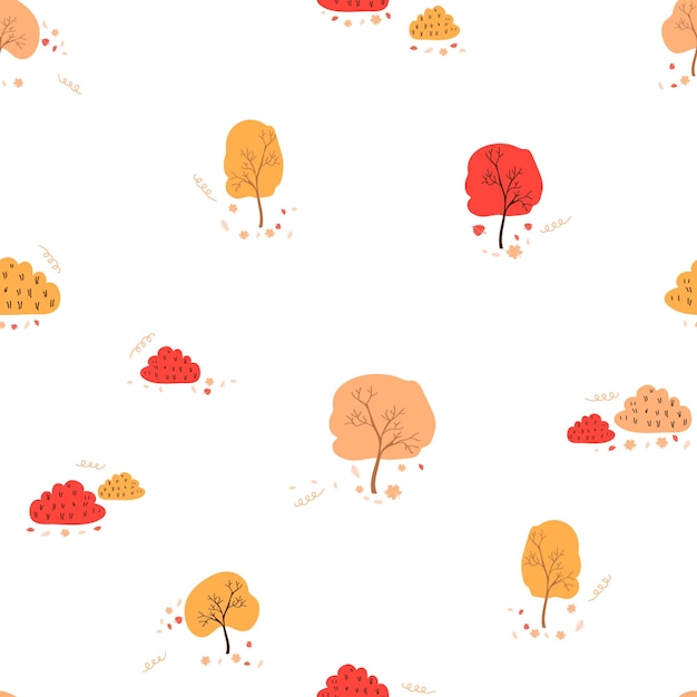 Seamless pattern with red and yellow autumn trees and bushes