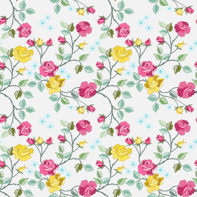 Seamless pattern with red and yellow roses for fabric textile wallpaper.