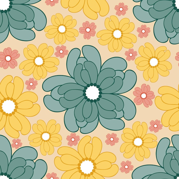 Seamless pattern with retro flowers