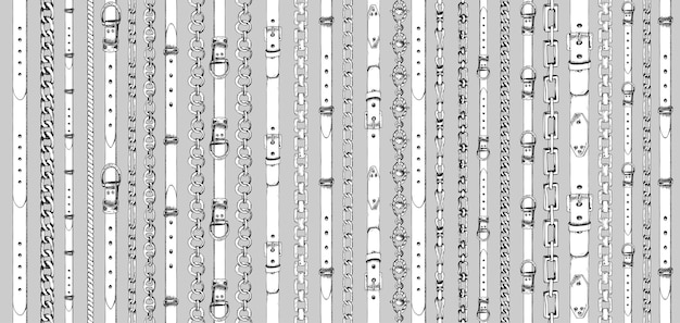 Seamless pattern with retro handdrawn sketch belts chain on gray background Drawing engraving illustration Great design for fabric fashion textile decorative frame yacht style poster