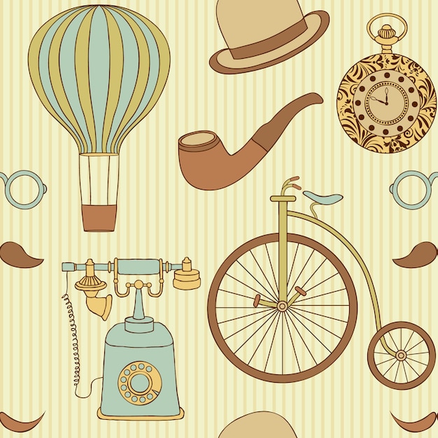 Seamless pattern with retro objects