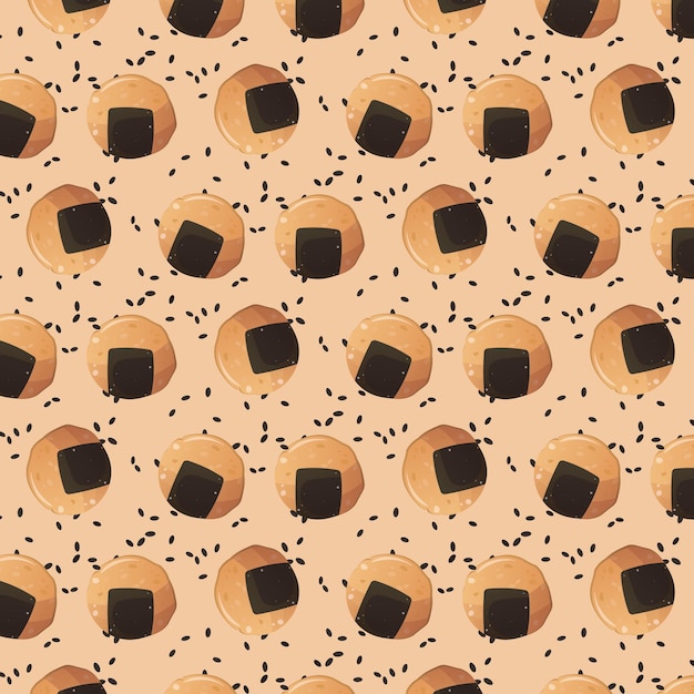 Vector seamless pattern with rice cracker. japanese food, rice snacks. asian food pattern