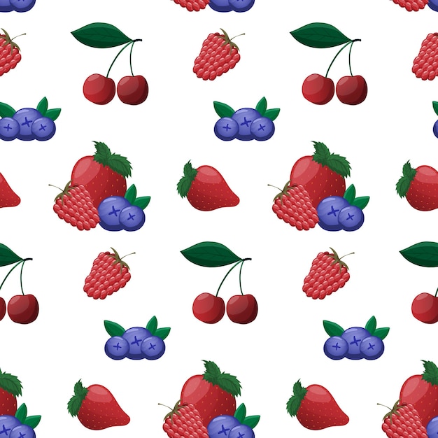 잘 익은 베리와 원활한 패턴 체리 블루베리 라즈베리 딸기 패턴 포장지