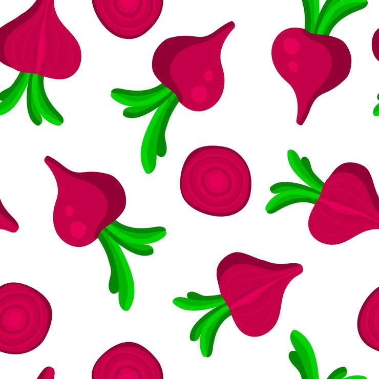 Vector seamless pattern with ripe colorful beets on white background. hand drawn beetroot pattern.