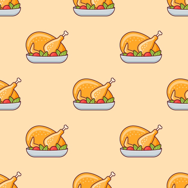 Vector seamless pattern with roasted turkey or chicken.