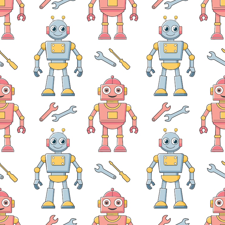 Vector a seamless pattern with robots and a toothbrush