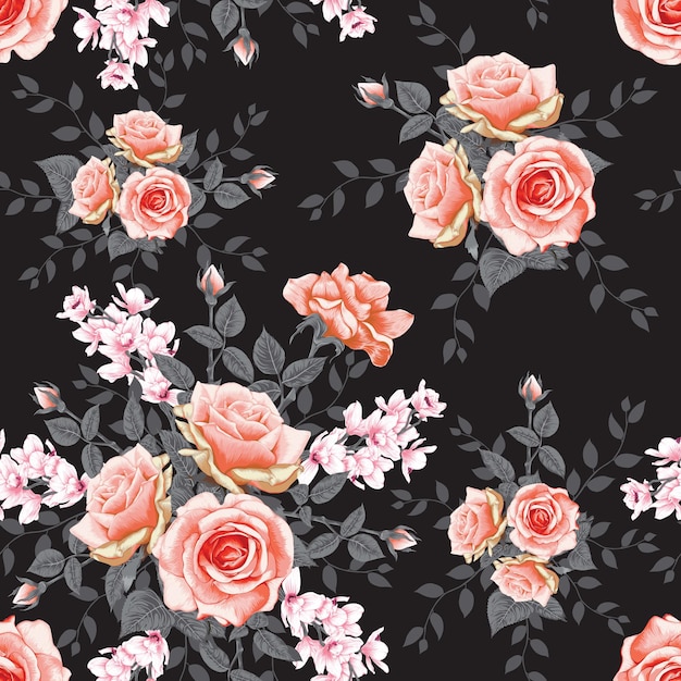 Seamless pattern with rose flowers