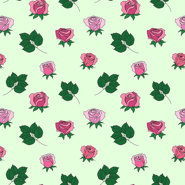 Seamless pattern with roses and leaves