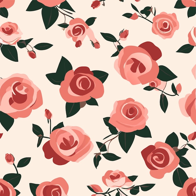 Seamless pattern with roses on a light pink background flat design