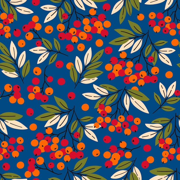 Seamless pattern with rowan branches great for fabric textile wrapping paper