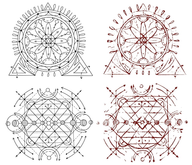 Seamless pattern with sacred geometry elements and shapes