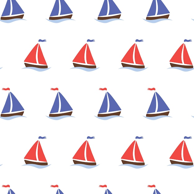 ヨットとのシームレスなパターン白い背景のベクトル図