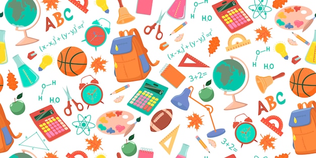 Seamless pattern with school objects.  graphics.