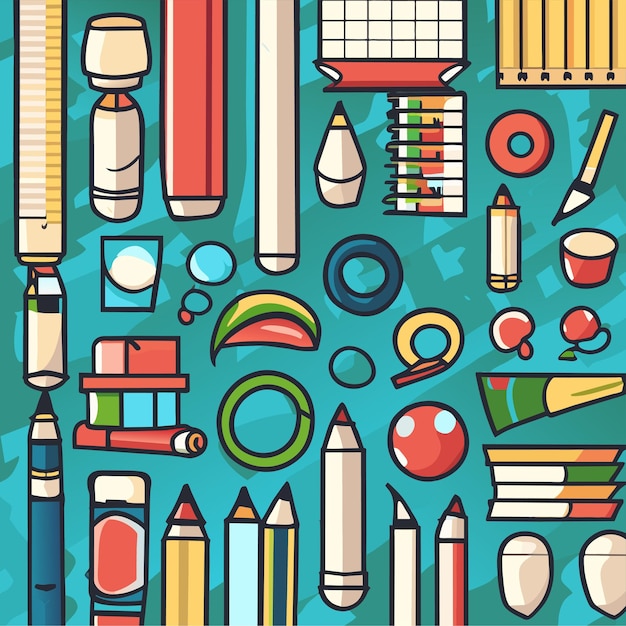 Seamless pattern with school and office stationery