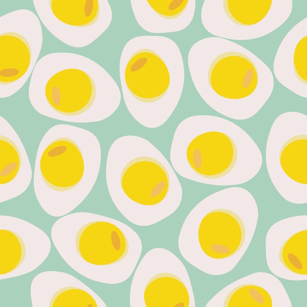 Seamless pattern with scrambled eggs on a green background