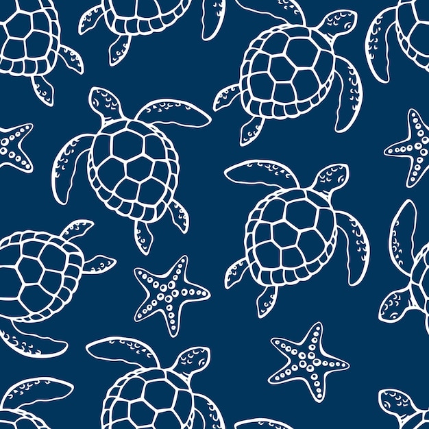 Vector seamless pattern with sea turtle sea or ocean underwater life background