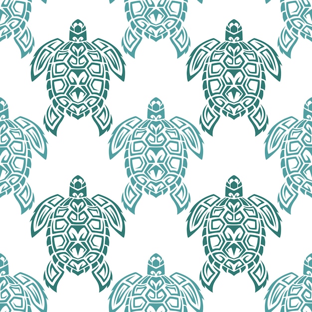 Vector seamless pattern with sea turtles marine life maori pattern stylish background blue and white