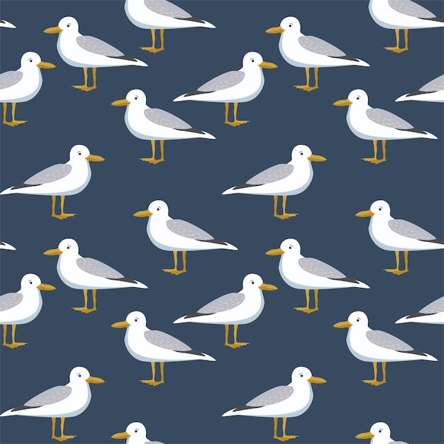 Vector seamless pattern with a seagull on a dark blue background