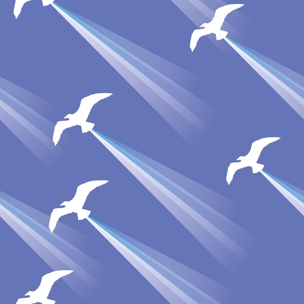 Seamless pattern with seagulls on blue background