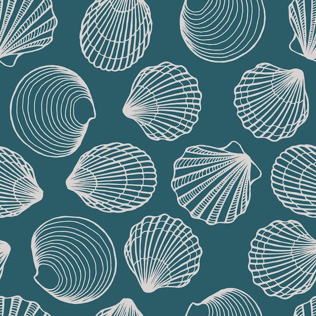 Seamless pattern with seashells Marine background Hand drawn vector illustration in sketch style