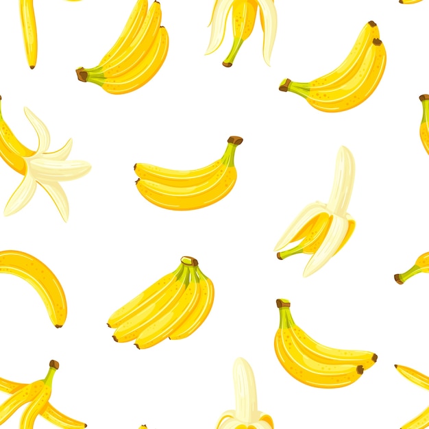 Seamless pattern with a set of bananas. Cartoon style.