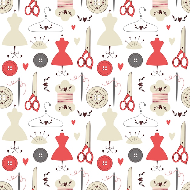 Vector seamless pattern with sewing elements.