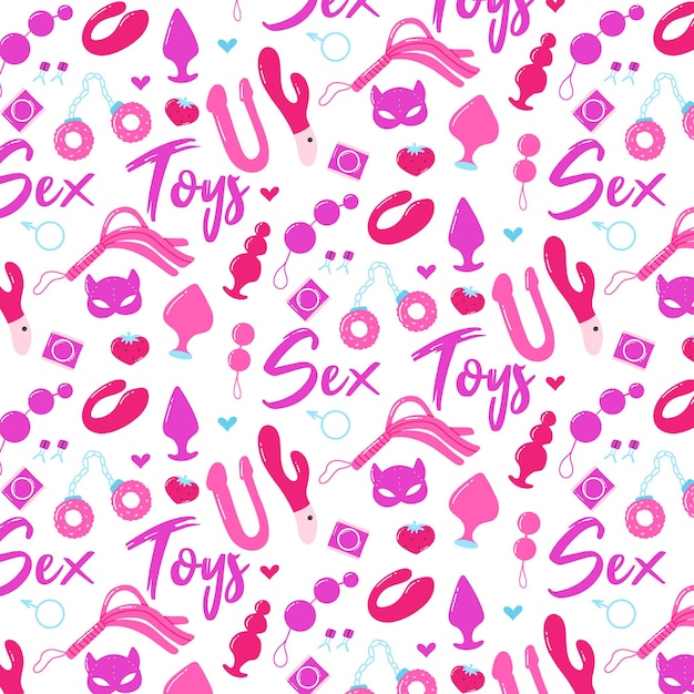벡터 섹스 토이와 원활한 패턴 섹스 샵을 위한 인쇄 섹스 토이가 있는 패턴 벡터 그림 플랫 스타일
