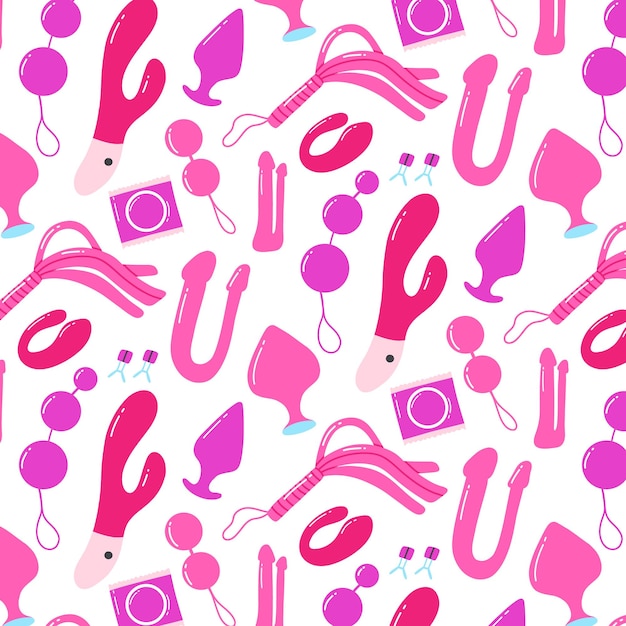 Vector seamless pattern with sex toys print for sex shop pattern with sex toys vector illustration flat style