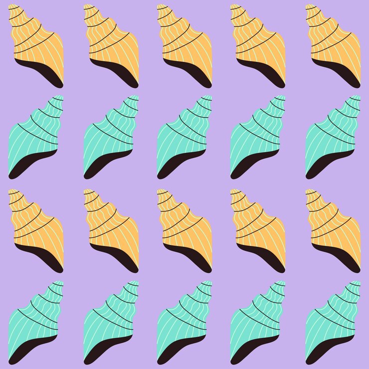 Vector seamless pattern with shell cartoon isolated vector illustration