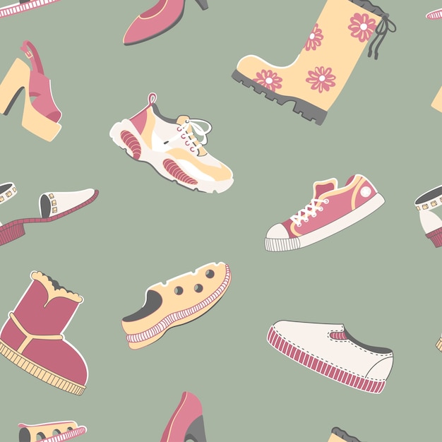 Seamless Pattern with Shoes in vector illustration Boots footwear design