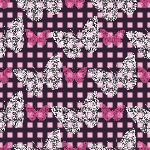 Seamless pattern with silhouettes butterflies