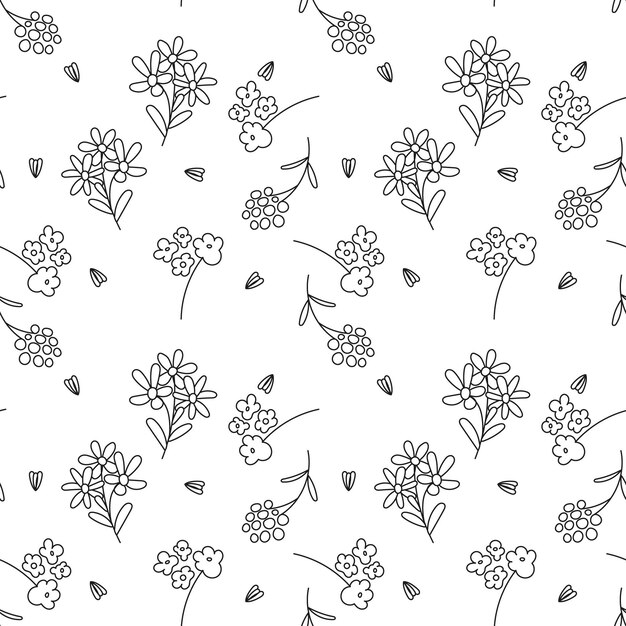 seamless pattern with simple doodle flowers