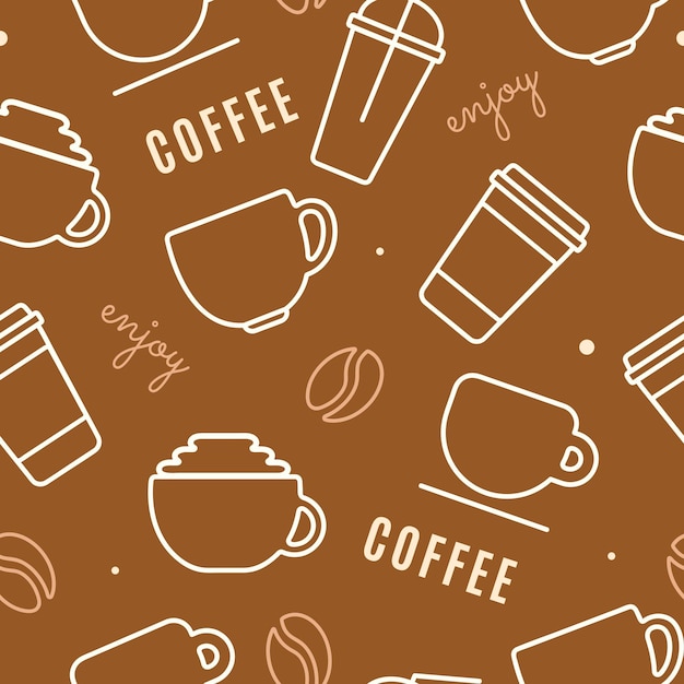 Modello senza cuciture con icone semplici di caffè e tè. illustrazione vettoriale.