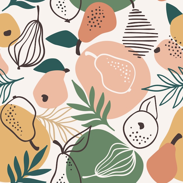  seamless pattern with simple pears. Trendy hand drawn textures.