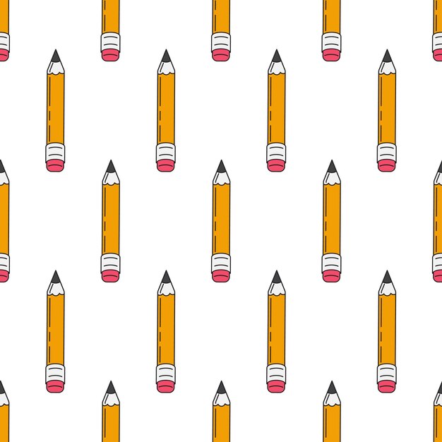 Vector seamless pattern with a simple pencil with an eraser. vector background with stationery.