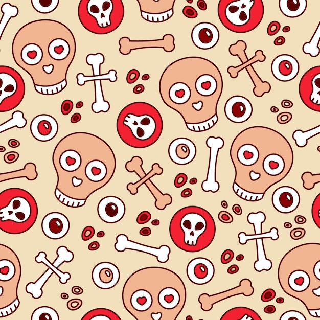 Seamless pattern with skull bones and eyes A cute and funny pattern for Halloween Skull in Love