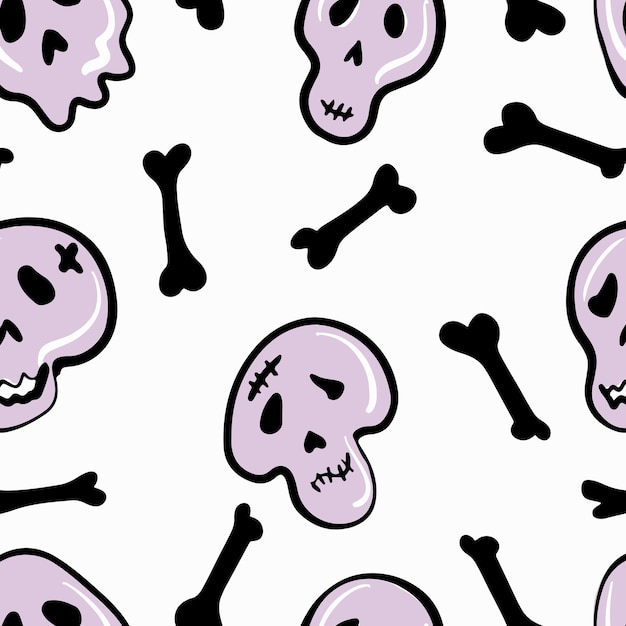 Seamless pattern with skulls and bones on a white backgroundVector illustration
