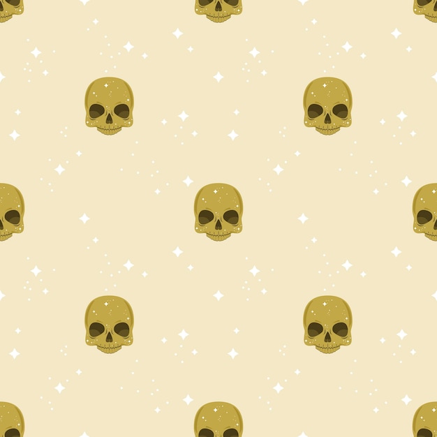 Seamless pattern with skulls and stars