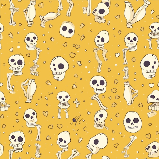 Бесшовный рисунок с черепами на желтом фоне векторной иллюстрации