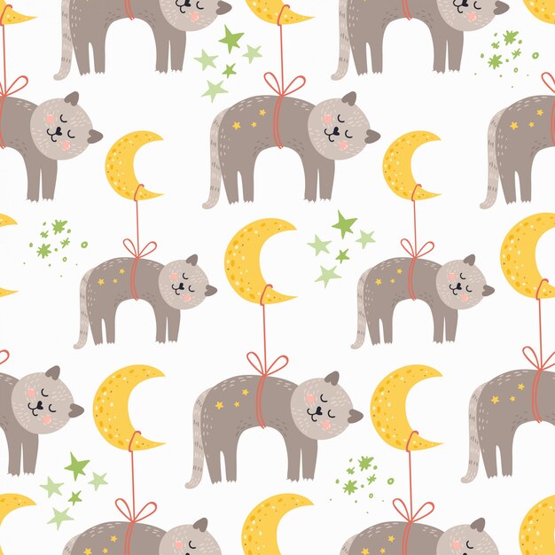 Seamless pattern with sleeping cats