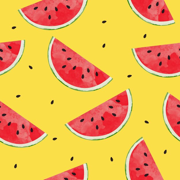 Seamless pattern with slices of watermelon watercolour style elegant template for fashion prints