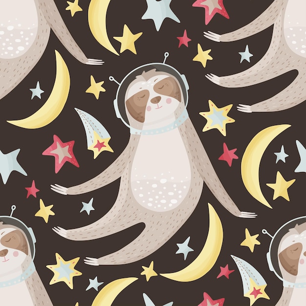 Seamless pattern with sloths in flat style