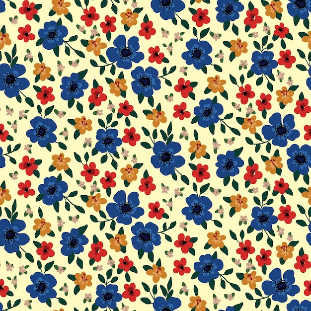 Modello senza cuciture con piccoli fiori in stile rustico lascia composizione liberty di fiori disegnati a mano su uno sfondo chiaro design romantico con stampa floreale illustrazione vettoriale