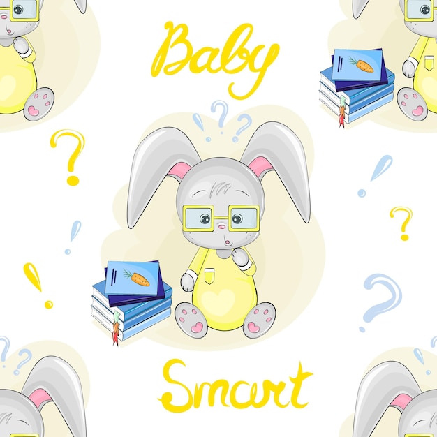 Seamless pattern with smart cute bunny