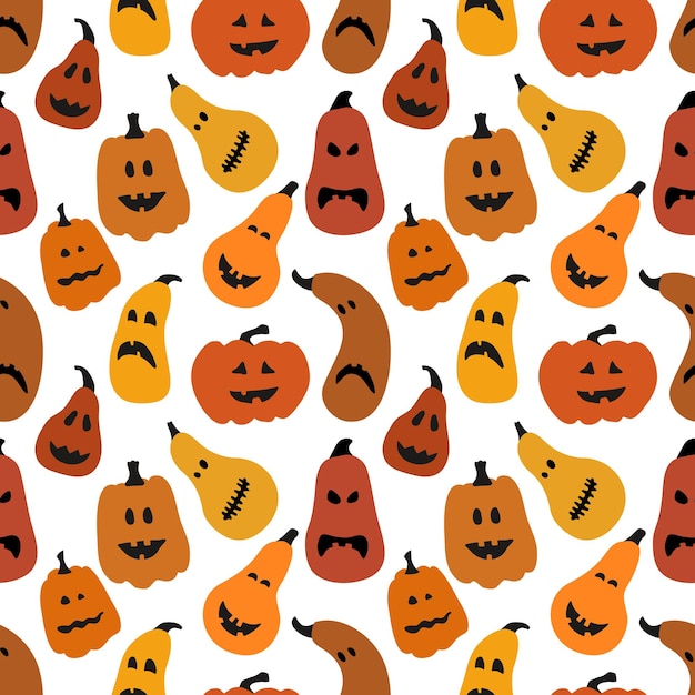 Seamless pattern with smile pumpkins on white background for halloween.