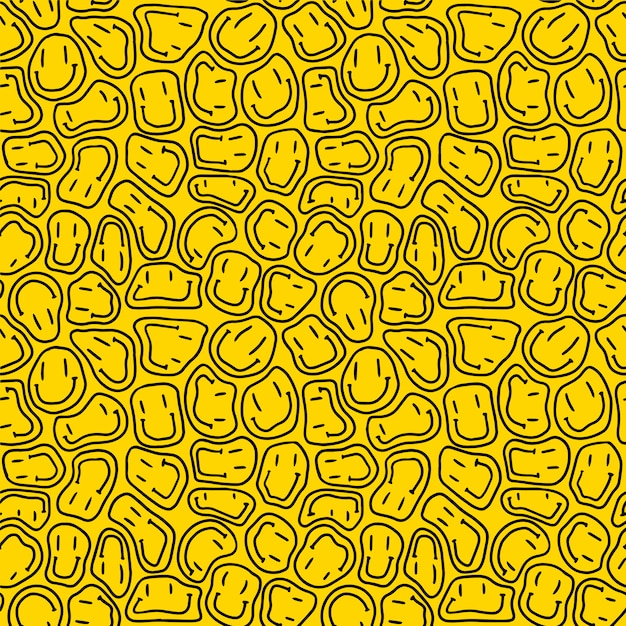 Seamless pattern with smiley face. Funny happy faces with smiles for april fools day, halloween.
