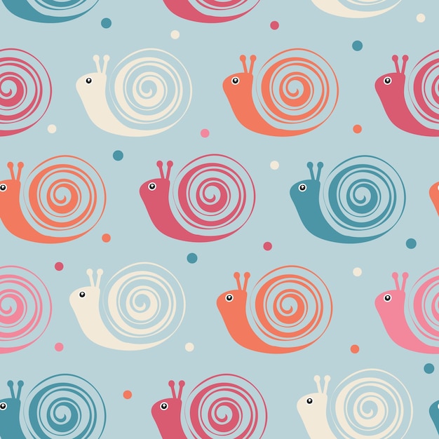 Seamless pattern with snails on blue background