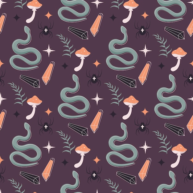 seamless pattern with snakes and crystals