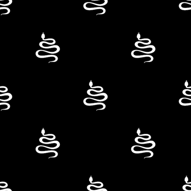 Seamless pattern with snakes illustration white color on black