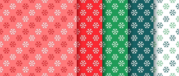 スノーフレイクのシームレスなパターン クリスマスの背景 セット クリスマスの赤緑のプリント 新年のテクスチャー